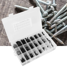 1080Pcs Carbon Steel Hex Screw Nut Bolt Flat Washer Set Black 2-4mm