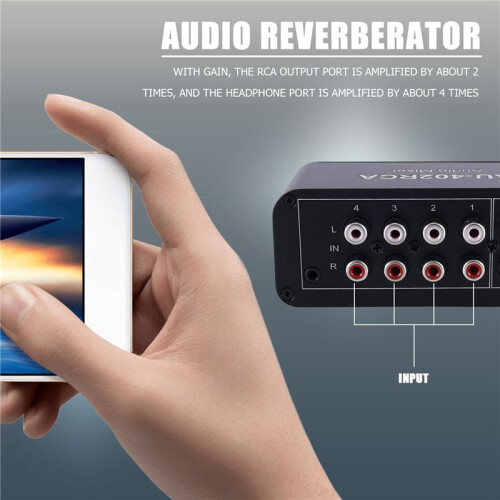 Multi-Source RCA Mixer Stereo Audio Reverberator 4 Input 2 Output Audio  Switcher Driver Headphone Volume Control 2