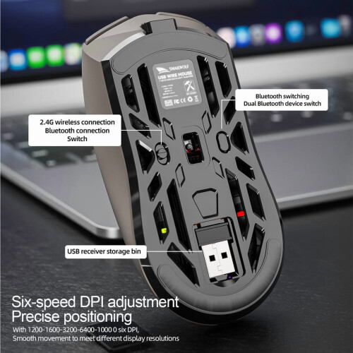 SMAILWOLF RS8 1000Hz Bluetooth mouse, 10000dpi, three-mode connection, lightweight macro gaming mouse notebook computer 2