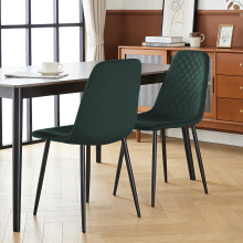 Set of 2 Dining Chairs Velvet Dark Green Padded