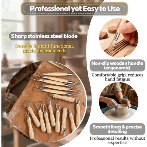 Professional Clay Sculpting Tool Kit: Ribbon and Trimming Tools for Studio Ceramic Artists 2