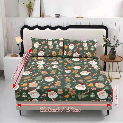 Dark Green King Bed Sheet Set 3-Piece Cooling Santa 1