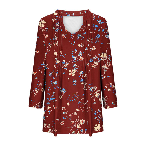 Damebluse med V-hals og plissering, 3/4 ærmer 2