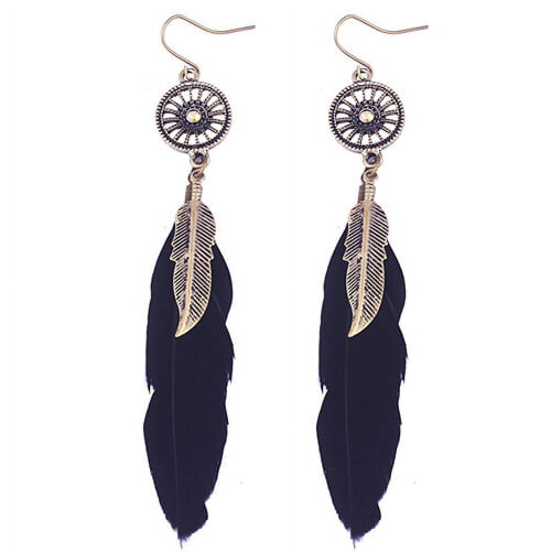 Women's Vintage Hollow Wheel Feather Dangle Earrings 1