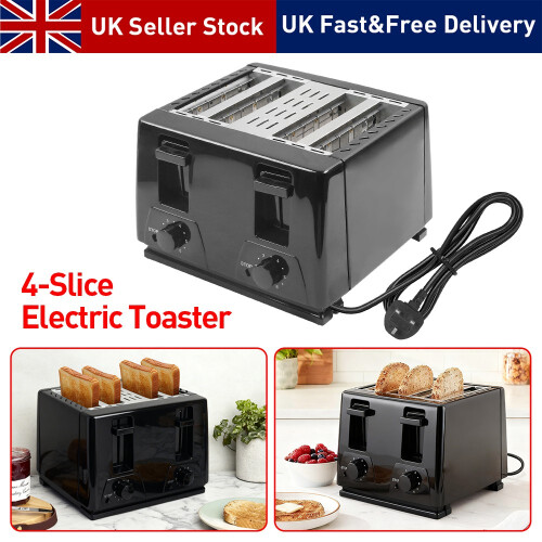 Black Toaster 4 Slice Variable Browning Defrost Reheat Extra Wide Slot