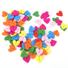 200 pcs Colorful Wood Heart Buttons, 20mm DIY Clothes Decor