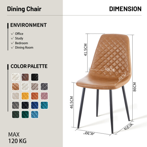 AINPECCA Set of 2 Dining Chairs PU khaki Padded Kitchen 1