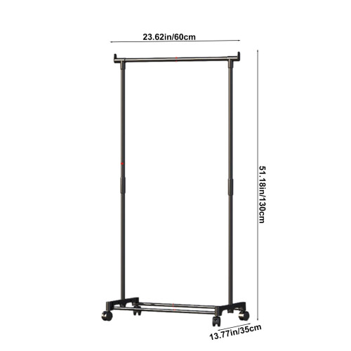 Cabideiro de metal com prateleira e rodízios 51,2 x 23,6 x 13,8 polegadas 2