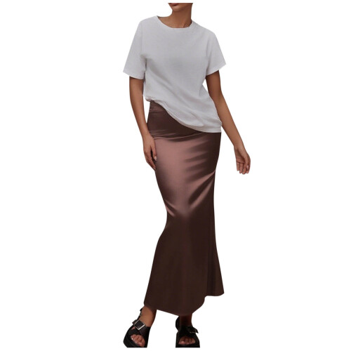 Satin-Fishtail-Rock für Damen, hochtailliert, Midi 2