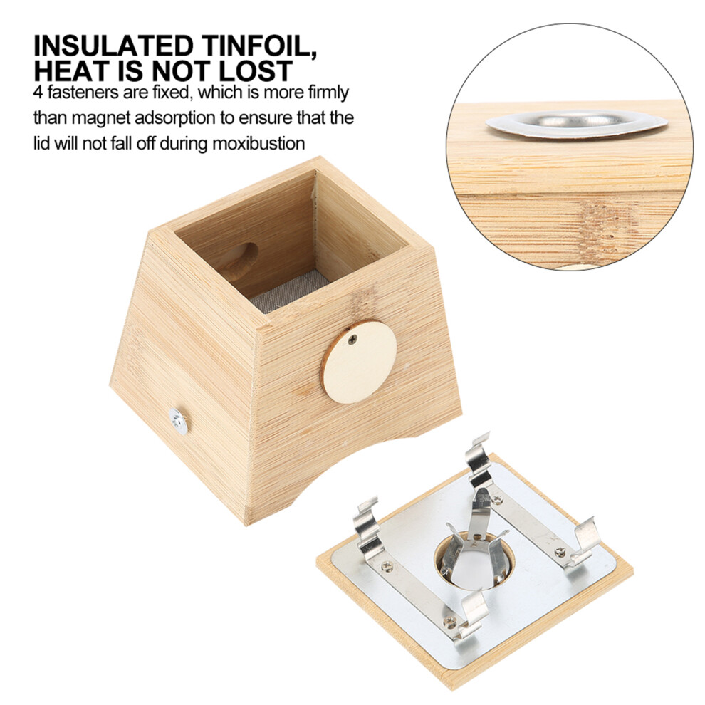 Single Hole Bamboo Moxibustion Box with Adjustable Moxa Stick Holder, 8.5cm Height