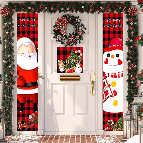 Faixa de Natal com Papai Noel e Boneco de Neve para Porta - Multicolorida 2