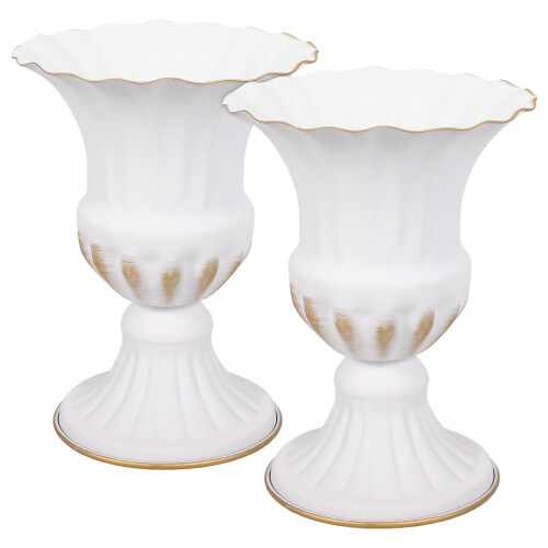 2Pcs White Iron Decorative Graveyard Vase with Stable Base for Garden Display 1