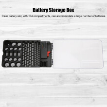 Multi-Functional 104 Grid Battery Storage Case with Tester, ABS, 36A, 45AA, 8C, 6D, 49V, 5Button, 300.6x180x50mm