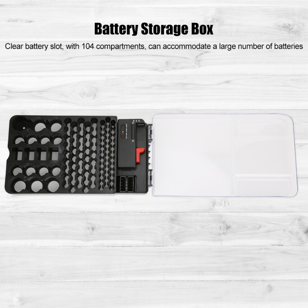 Multi-Functional 104 Grid Battery Storage Case With Tester, Abs, 36A, 45Aa, 8C, 6D, 49V, 5Button, 300.6X180x50mm 3691392494217