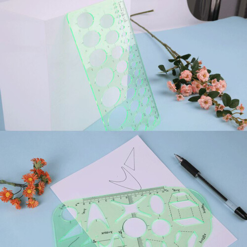 Engineering Drafting Geometric Drawing Templates Plastic Measuring Template Multipurpose Technical Drawing Clear Green Shape Tool Architecture Art 1