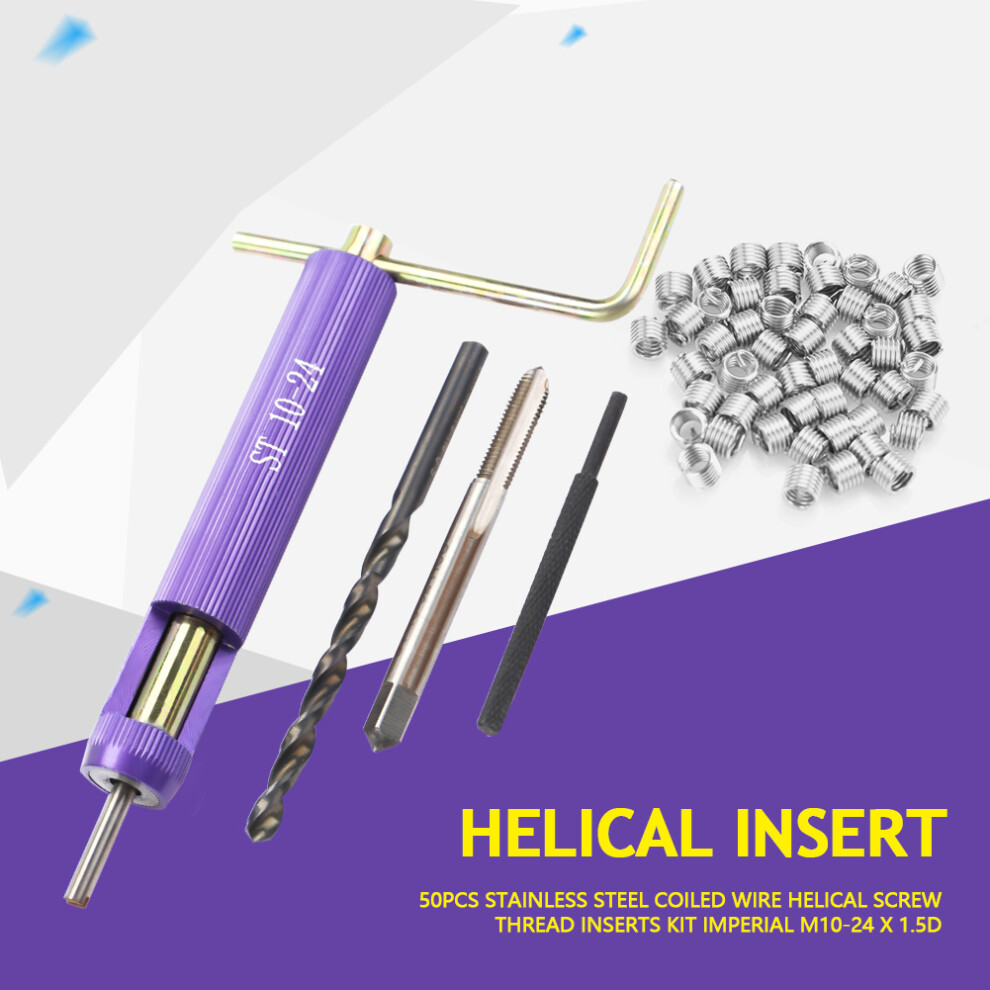 Stainless Steel Helical Thread Inserts 50Pcs Imperial 10-24Unc X 1.5D Kit 9401392586980