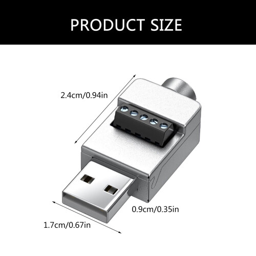 Conector USB 2.0 com terminais de parafuso, bloco adaptador sem solda, conector conversor de terminais macho para reparo USB 2.0 1