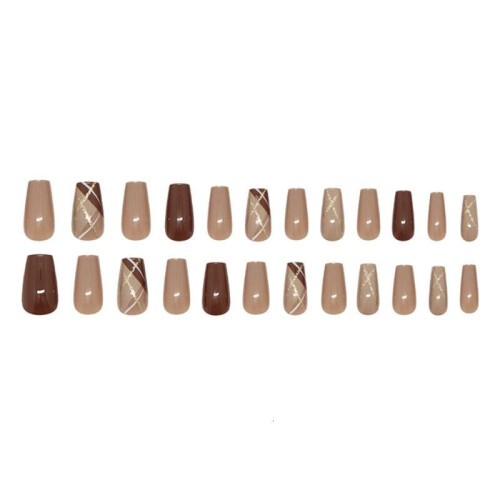 24x Glittering Press On Nail Grid Ψεύτικο Νύχι Πλήρης Κάλυψη Τεχνητό Νύχι 2