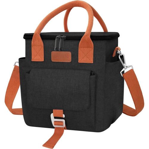 Sac à lunch isotherme noir grand format, étanche et ajustable 1