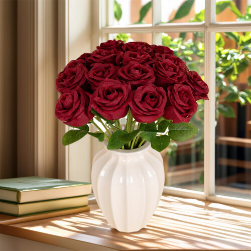 Artificial Rose Bouquet 6 Bundles 13.4 Inch Plastic Silk 1