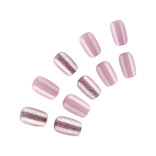 24 Pcs Short Square Simple Acrylic False Nails Glittering Artificial Nails Flowers on Nails 2
