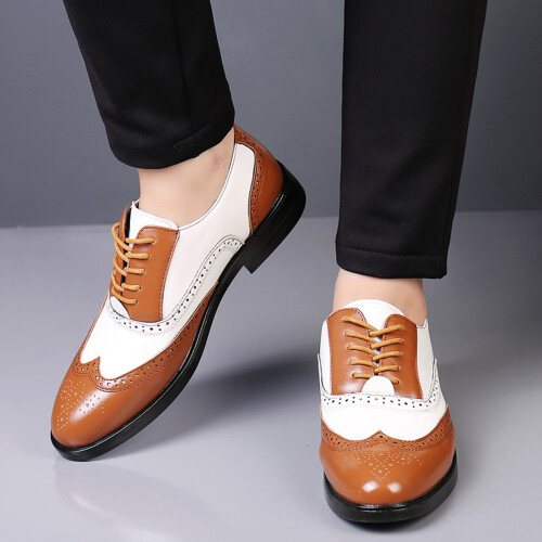 Παπούτσια Wingtip για άνδρες, Oxford Derby με κορδόνια και σχέδιο Patchwork με δύο τόνους Brogue, 1