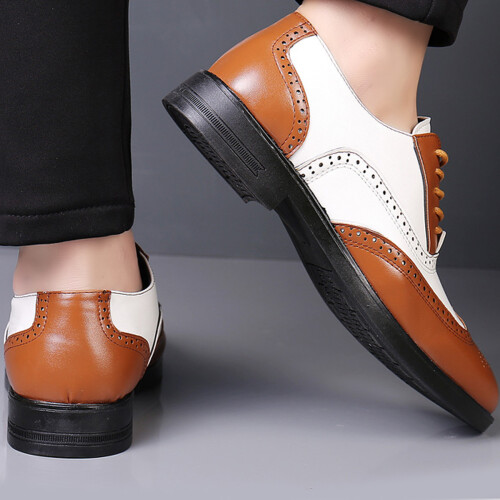Παπούτσια Wingtip για άνδρες, Oxford Derby με κορδόνια και σχέδιο Patchwork με δύο τόνους Brogue, 2