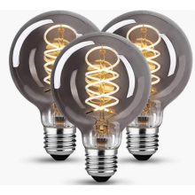 Warmwitte vintage bolvormige LED-lampen, retro Edison-lampen met dimbare zachte gloed, rookgrijs glazen dubbele spiraalvormige gloeidraad,