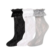 Flæsestrømper til kvinder med silkesløjfe i mesh, løse sokker, gennemsigtige blonder, løstsiddende ankelstrømper, yndige accessories til skole,