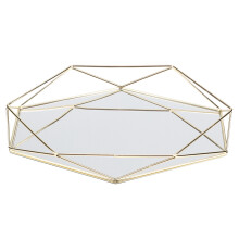 Vanity Organizer Bakke, Dekorative Bakker med Filtforing i Bunden og Spejloverflade, Guldmetal Klar Glas Smykkeopsamling til Badeværelse Soveværelse