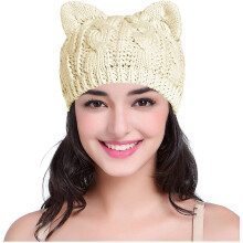 Minimalistische Katzenohren-Mütze für Damen, modische, einzigartige Strickmütze für den Winter, lässige Häkelmütze mit niedlichen Katzenohren,