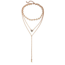 Flerlagskædehalskæde til kvinder, enkelt og stilfuldt design, elegant udformet choker, lang kæde, kvastvedhæng, oxidationsbestandig