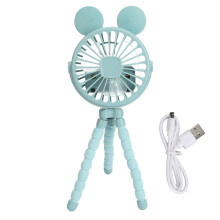 Draagbare ventilator met verstelbaar statief, schattig design, 3 snelheden, oplaadbaar, clipventilator voor kinderwagen, kantoor en op reis.