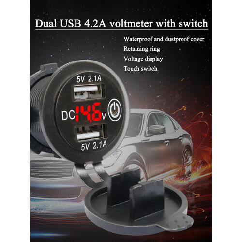 Διακόπτης αφής 12V υποδοχή φορτιστή USB διπλή γρήγορη φόρτιση 3.0 36W αδιάβροχο 1