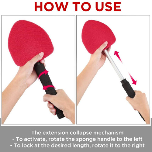 Windshield Cleaner Tool with Handle, Pivoting Triangular Head & 3 Washable Microfiber Bonnets – Compatible with Cars & Home 1