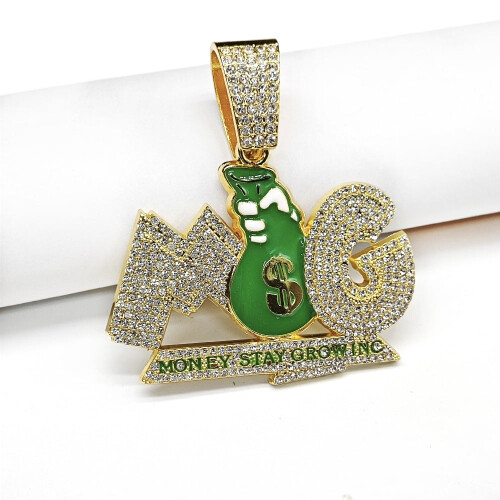 Κολιέ μενταγιόν MG Green Money Bag Κουβανέζικη αλυσίδα 13 χιλιοστών 2