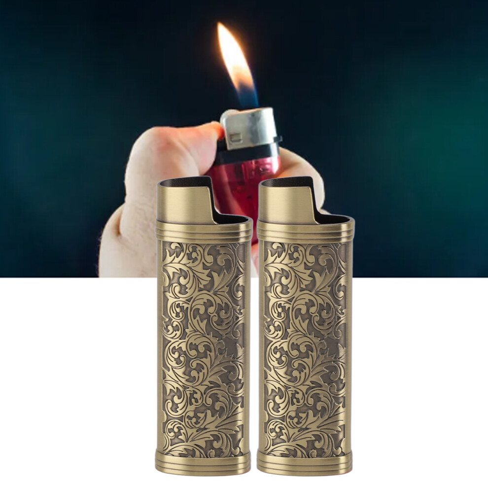 Bronze 2Pcs Zinc Alloy Lighter Protector With Vintage Floral Shell For Classic Style