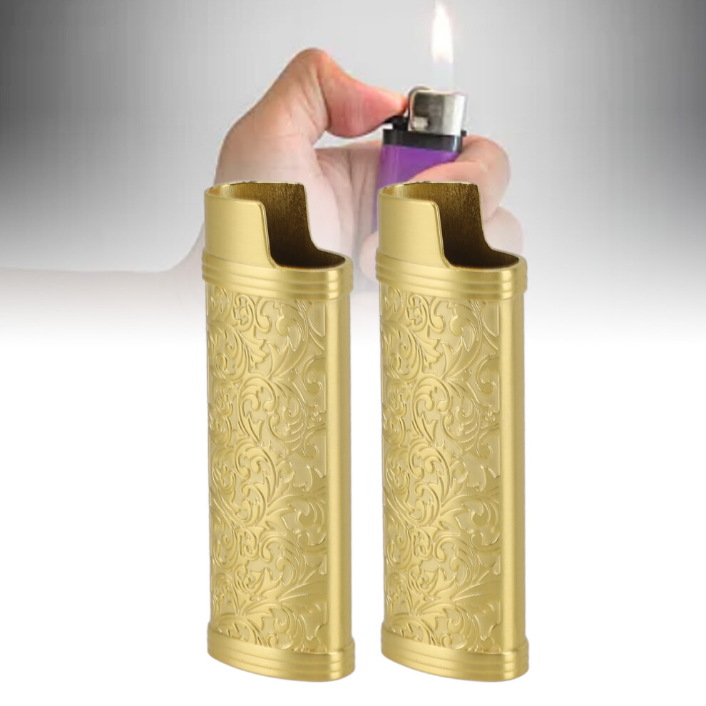 Gold Lighter Protection Cover 2Pcs Vintage Floral Zinc Alloy Shell With Finish