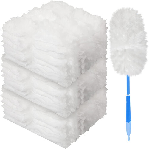 150 count Duster Refills Compatible with Dusters Disposable Replacement Thickened with 1 Handle for Cleaning, Office (White) 1