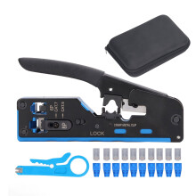 Pince à sertir modulaire tout-en-un pour connecteurs RJ45/RJ11 avec outil de dénudage et de passage de fil, et matrices en acier à haute teneur en