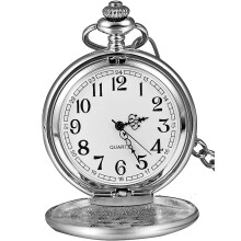 (Silver) Vintage Pocket Watch,Stainless Steel Quartz Pocket Watch 14 with Galaxy in Chain
