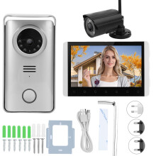 7-tums LCD-videodörrklocka med intercom-system med handsfree-intercom och sammankoppling av flera enheter, trådlöst WiFi-hemlarmssystem för