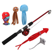Interactive Fishing Pole Cat Toy Retractable Telescopic Wand Play Stick for Indoor Felines Encourages Exercise Bite Resistant Material Clicking Sound