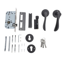 Universal Door Handle Lock with Key, Easy Installation Curved Ergonomic Grip Front Panel Rotation Operation Anti-Impact Thick Strike Plate