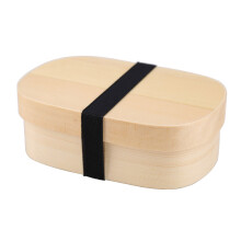 Marmita Bento ecológica, feita de madeira natural com autênticos veios, com duas camadas para acomodar diversas refeições. Formato oval