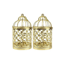 Décoration dorée pour fête intérieure ou extérieure, lanternes suspendues en forme de cage à oiseaux, photophores style vintage, lot de 2