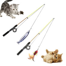 (White) Cat Fishing Pole Toy, Retractable wand cat toy with Reel, Cat Fishing Rod & Feather Toy, Interactive Cat Teaser Wand Toy for Indoor Cats