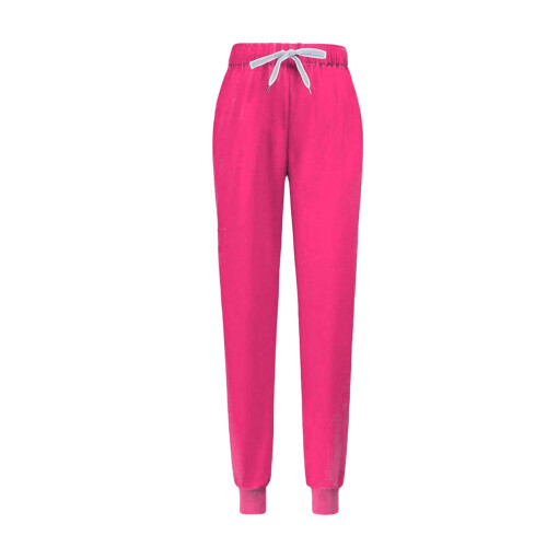 Women's Solid Scrubs Set Hot Pink L Drawstring Pants Short 2