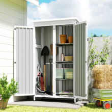 Outsunny Outdoor Storage Cabinet with Removable Shelves, White and Black