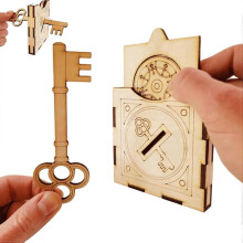 (Coin Magic) Handcrafted Wooden DIY Magic Set, Magic Pencil Box, Key Through Coin Magic
